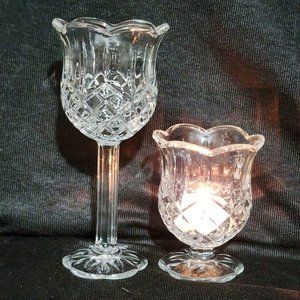 2) Homco Glass Pedestal Scalloped Candle Holders stemmed Home Interiors set